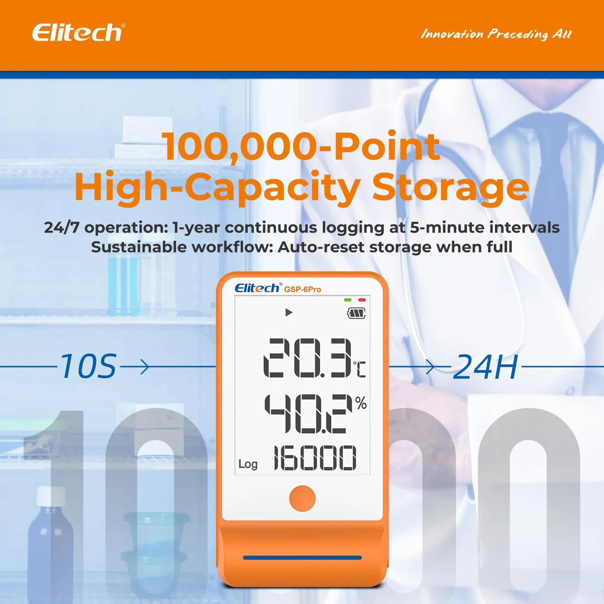 Elitech GSP-6Pro-GLE+THE Registrador de temperatura Bluetooth sensor temperatura humedad 100000 puntos datos certificado calibración