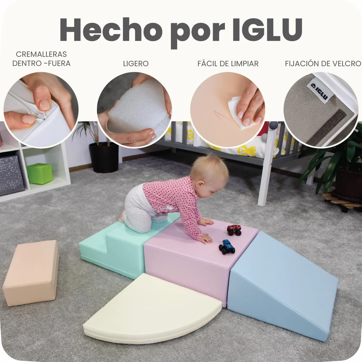 IGLU Soft Play Corner Climber Bloques Psicomotricidad Infantil Juego de 5 Espuma Educativos para Niños Escalada Bebe Parque Montessori Pastel