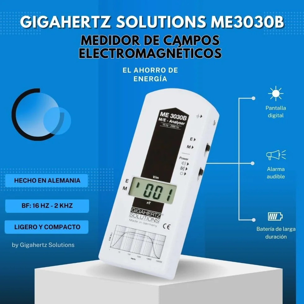 Gigahertz Solutions Medidor de CEM ME3030B | Baja frecuencia | 16Hz-2kHz | Medidor de Electrosmog para una medición fiable y precisa | Intensidad de campo eléctrico y magnético | Fabricado en Alemania