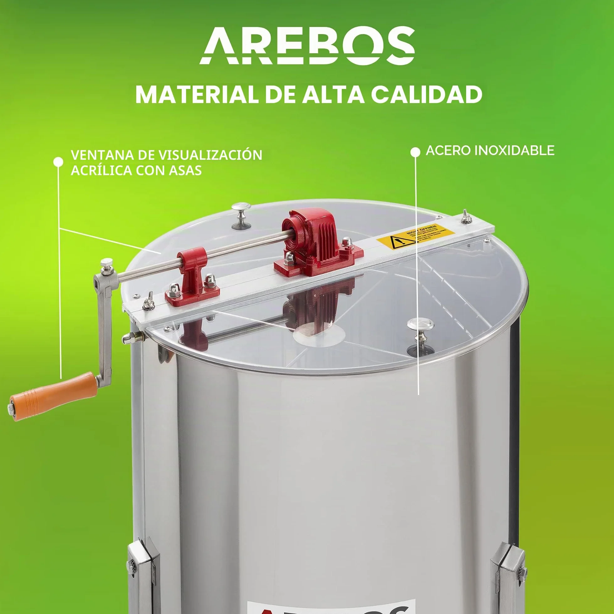Arebos Extractor manual de miel Premium | 4 marcos para panales | Extractor tangencial de acero inoxidable | Extractor de miel con tapa | Accesorios para apicultura y apicultores