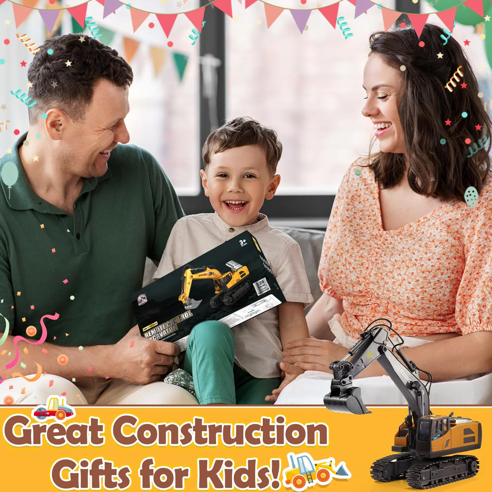 HappyGoLucky excavadora teledirigida RC 1:20 680° rotación con luces juguete para niños 3-8 años