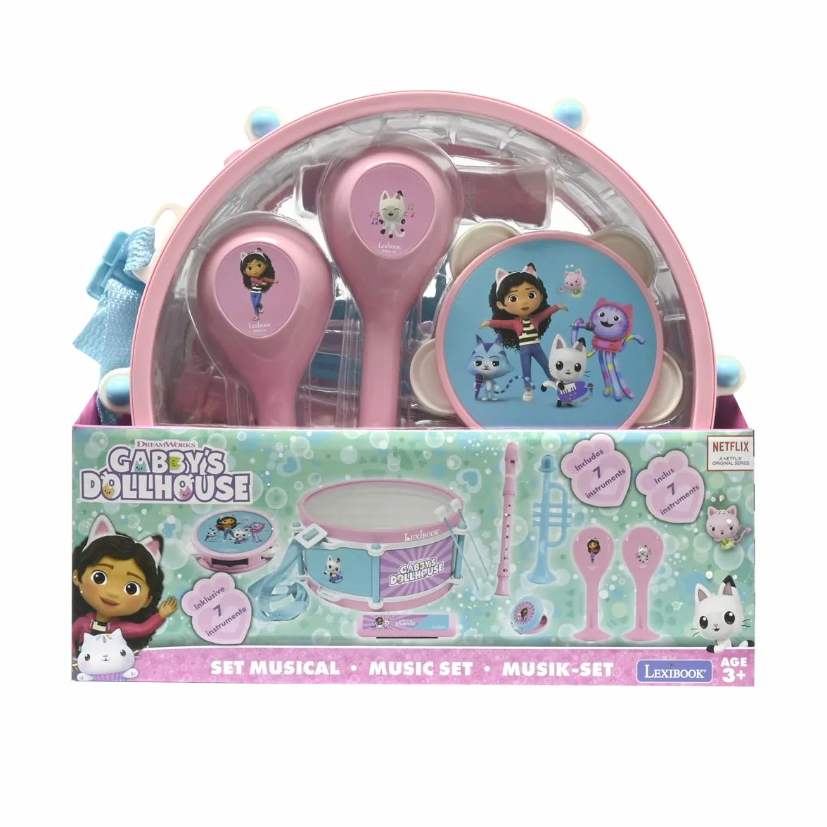 Lexibook La Casa de Muñecas de Gabby Set de 7 Instrumentos Musicales Tambor Maracas Castañuela Armónica Flauta Rosa Azul K360GDHLXB