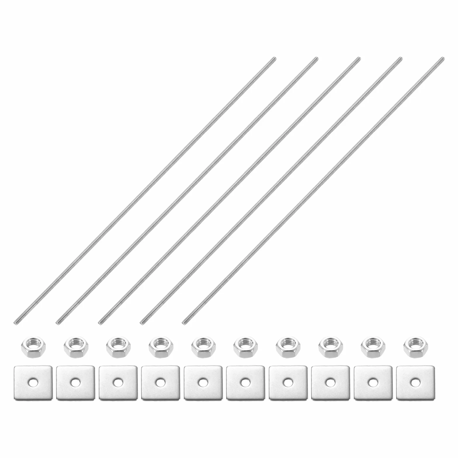 QUARKZMAN M3 x 250mm 304 Stainless Steel Threaded Rods 5-Pack with Nuts and Washers