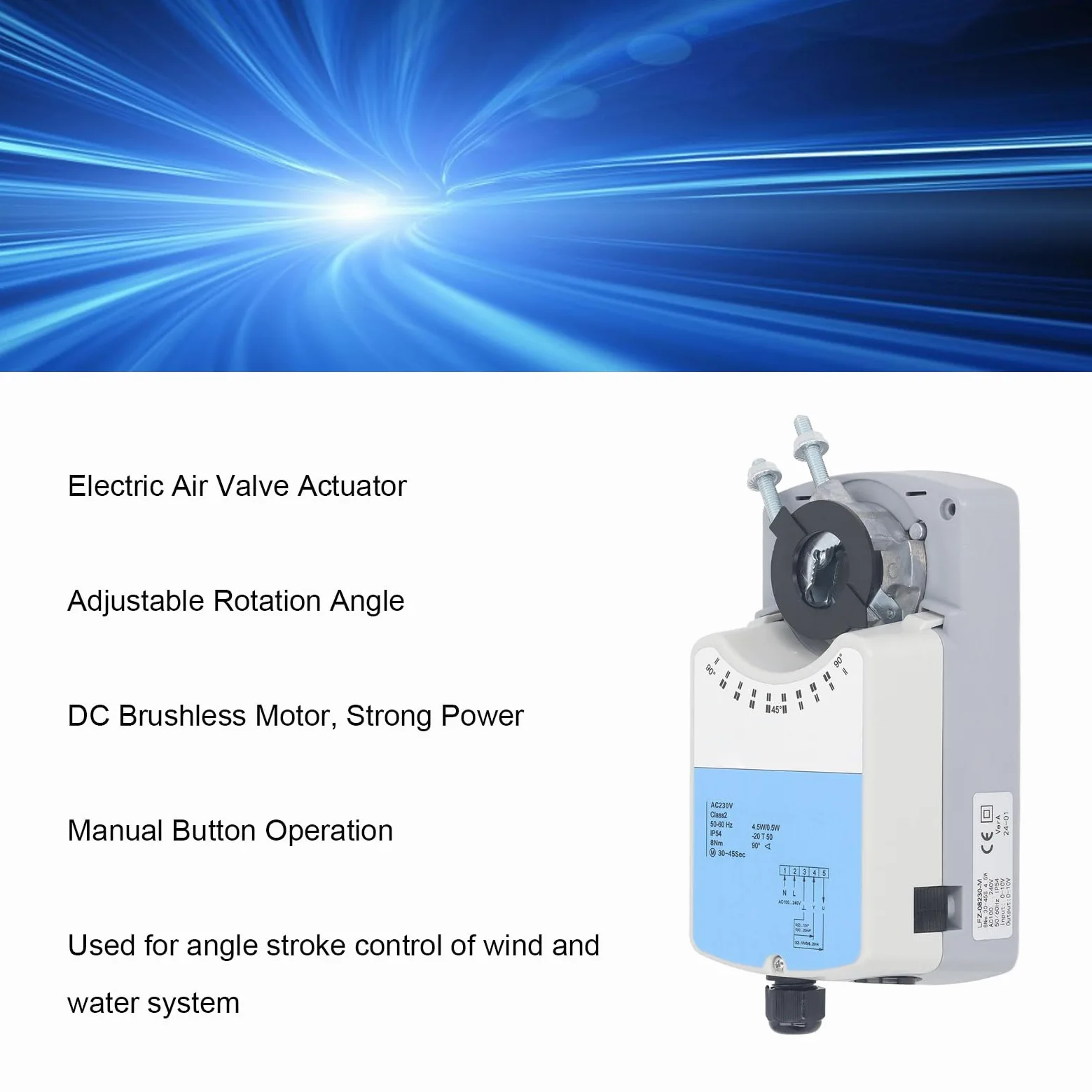 Actuador de Válvula de Aire Eléctrica, Motor sin Escobillas de CC, ángulo de Rotación Ajustable, Controlador de Válvula de Aire LFZ-08230-M, CA 230 V