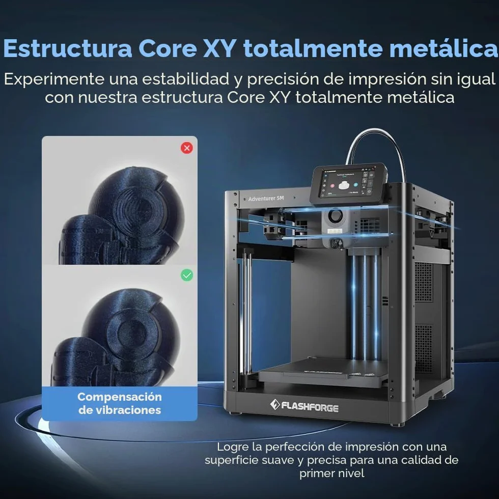FLASHFORGE Adventurer 5M Impresora 3D, impresora de Nivelación totalmente automática, impresión de alta velocidad 600mm/s, estructura XY central, tamaño de impresión grande 220*220*220mm