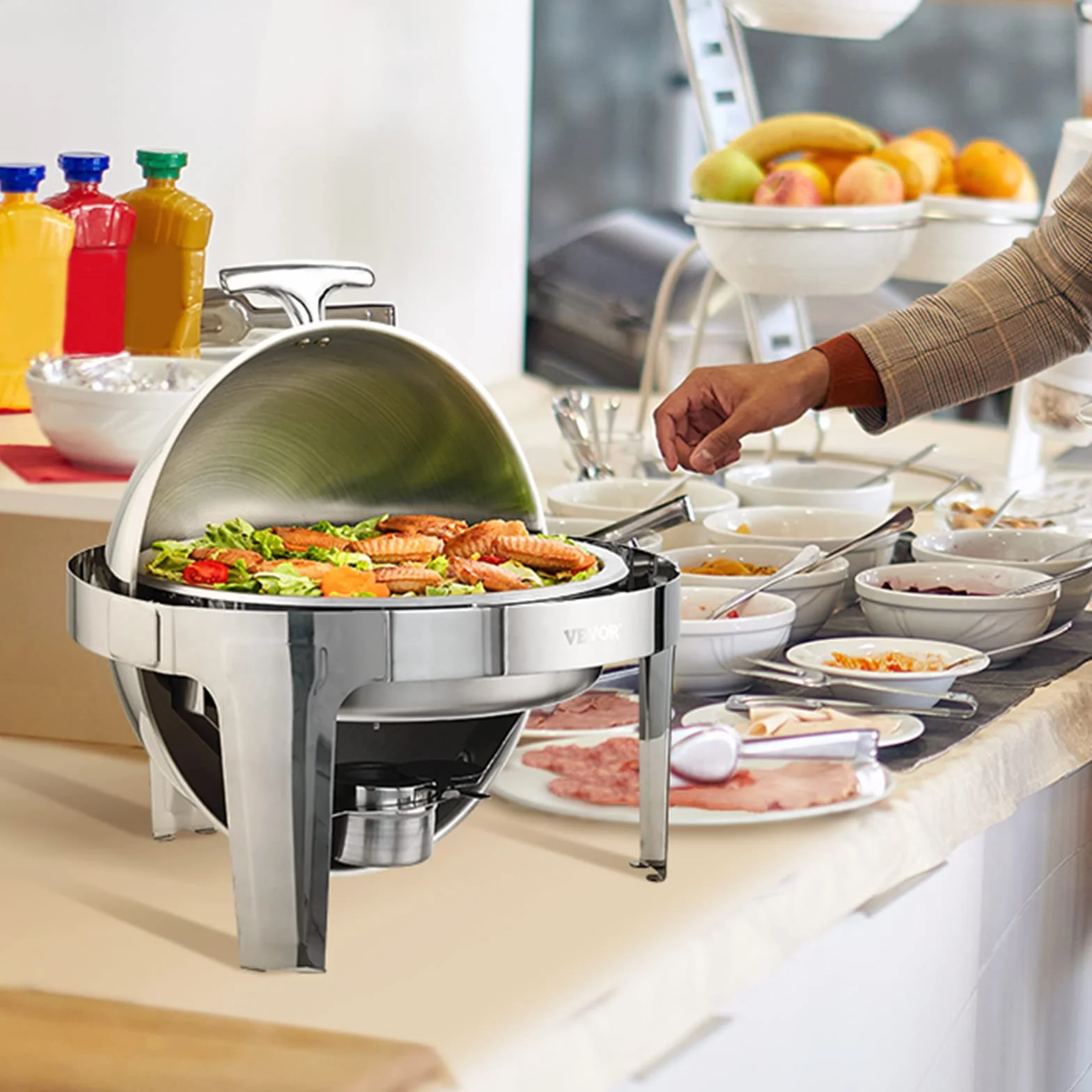 VEVOR Juego de 2 Calientaplatos Redondos 5,5 L Acero Inoxidable para Buffet