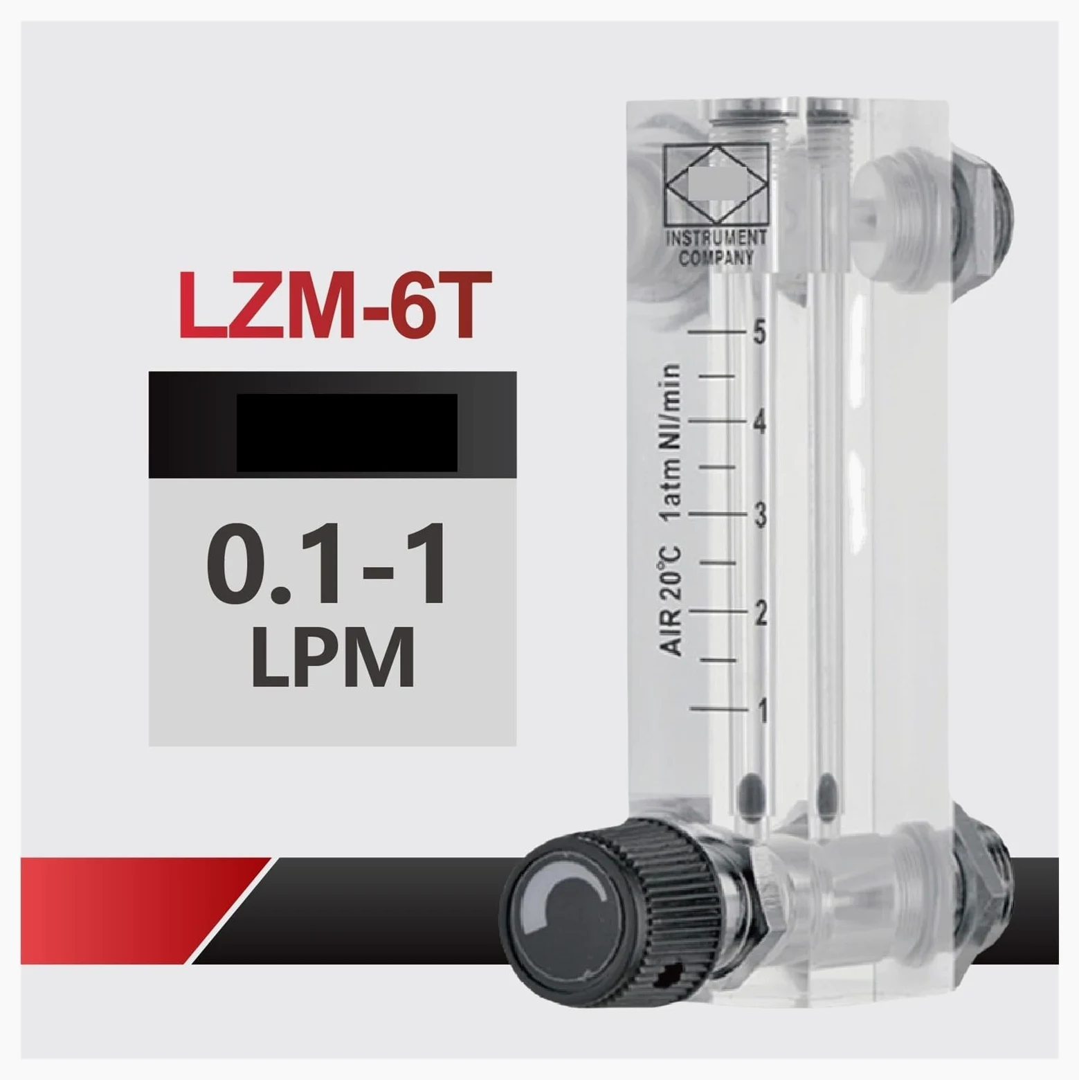 Medidor de flujo de aire acrílico ajustable, LZM-6T, flotador de montaje en Panel, rotámetro, controlador de flujo, medidor de flujo de área Variable(0.1-1LPM)