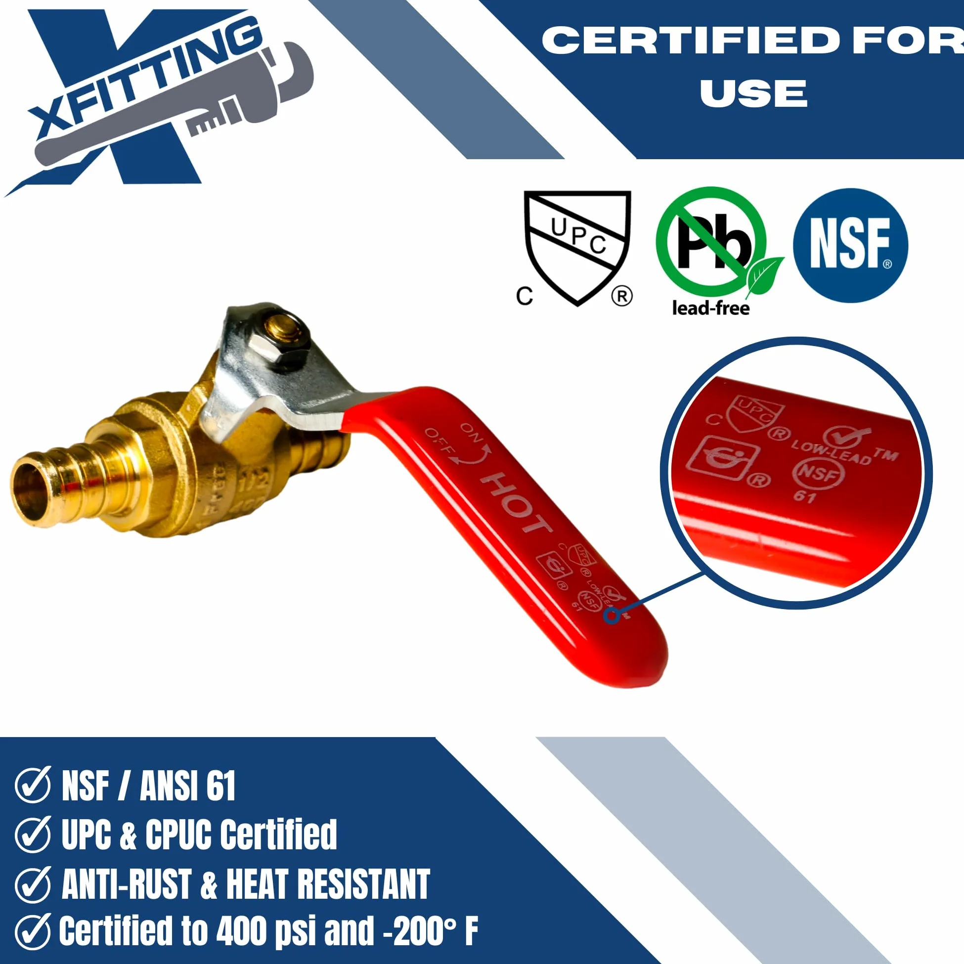 XFITTING Válvula de bola Pex de 10 piezas de 1/2 pulgada con mango rojo, 24-2-1 = 10X (10)