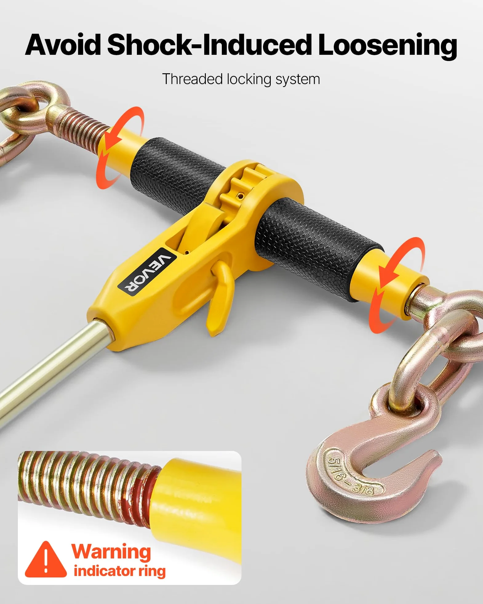 VEVOR Tensor de Trinquete con Cadenas G80 de 8 mm x 3 m, Kit de Cadenas y Tensores 2 Piezas Tensores de Cadena de Amarre Carga de Trabajo de 3629 kg para Transporte, Remolque, Rala y Elevación