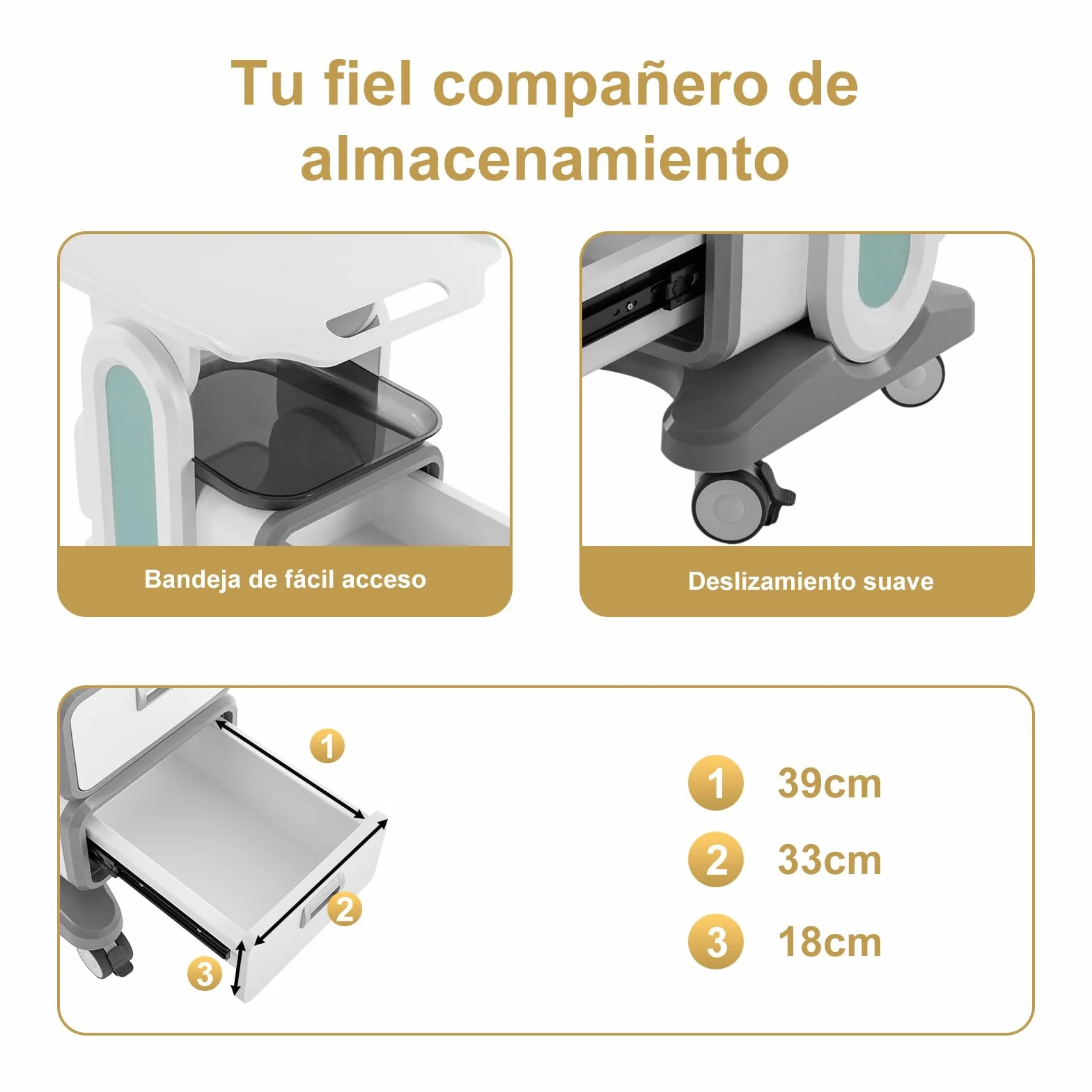 Carrito Médico con 2 Cajones, Carro de Almacenamiento Rodante para Laboratorio y Dental