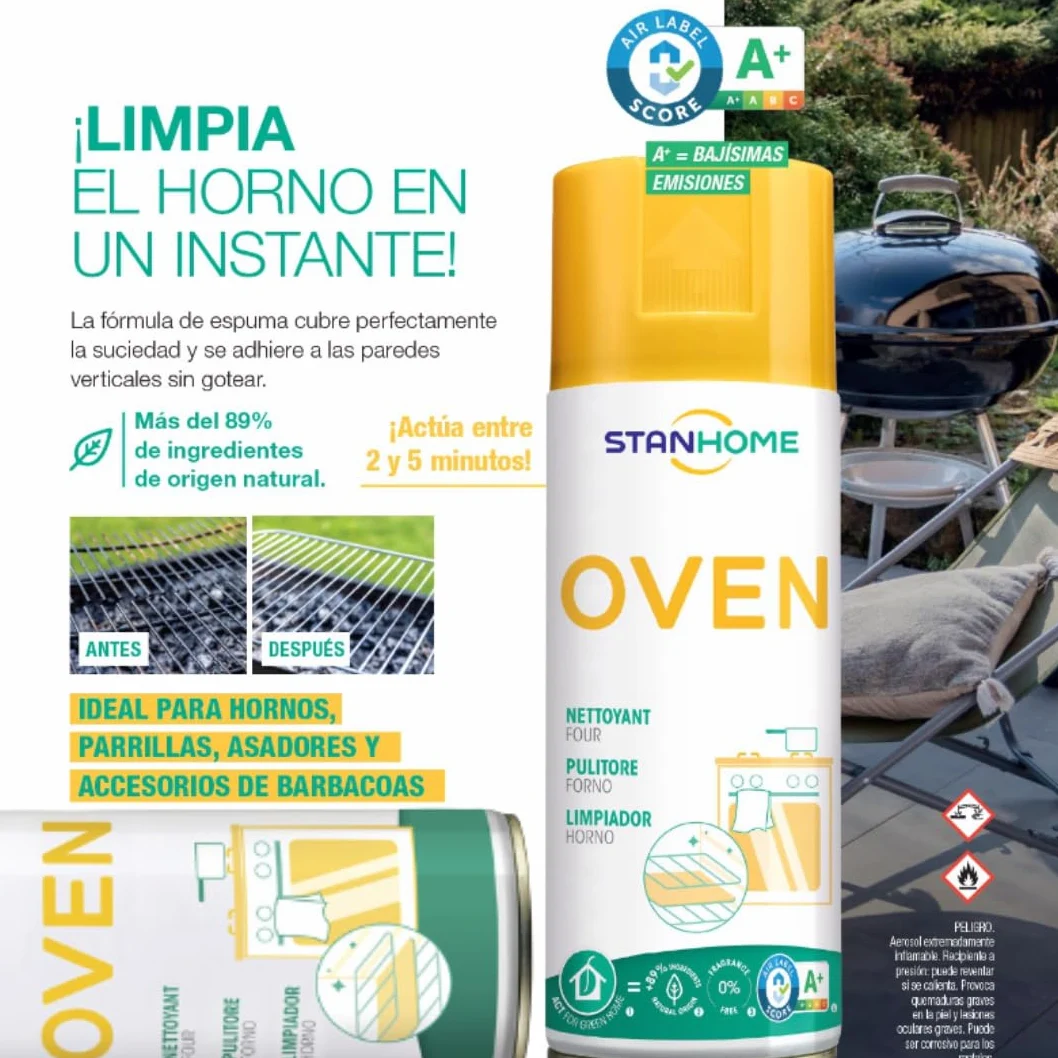 Stanhome Oven Limpiador de Horno, Espuma Limpiahornos - Elimina la suciedad incrustada y disuelve la grasa quemada (4x400ml)