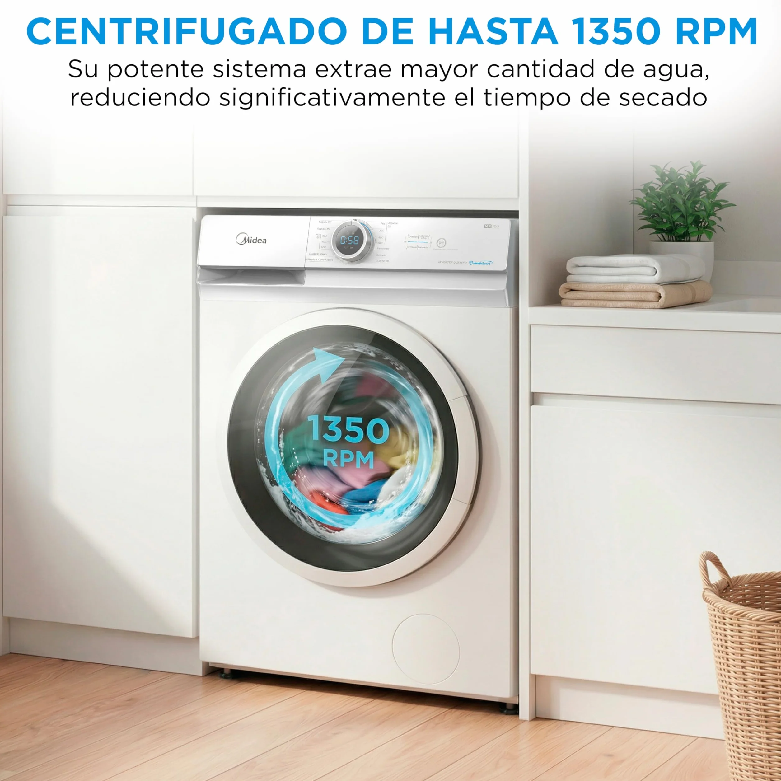 Midea Lavadora 8kg Carga Frontal 1950W 1350rpm Motor Inverter Healthguard