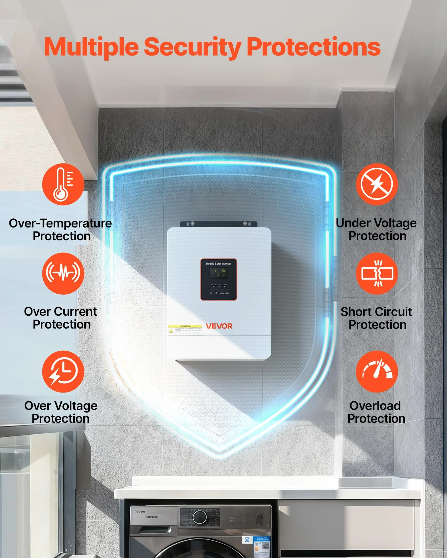 VEVOR Inversor Solar Híbrido 4000 W, Onda Sinusoidal Pura, Controlador MPPT Integrado 120 A, Módulo Compatible con Wi-Fi, Batería de Plomo-Ácido de Litio para Sistemas Solares Aislados de la Red