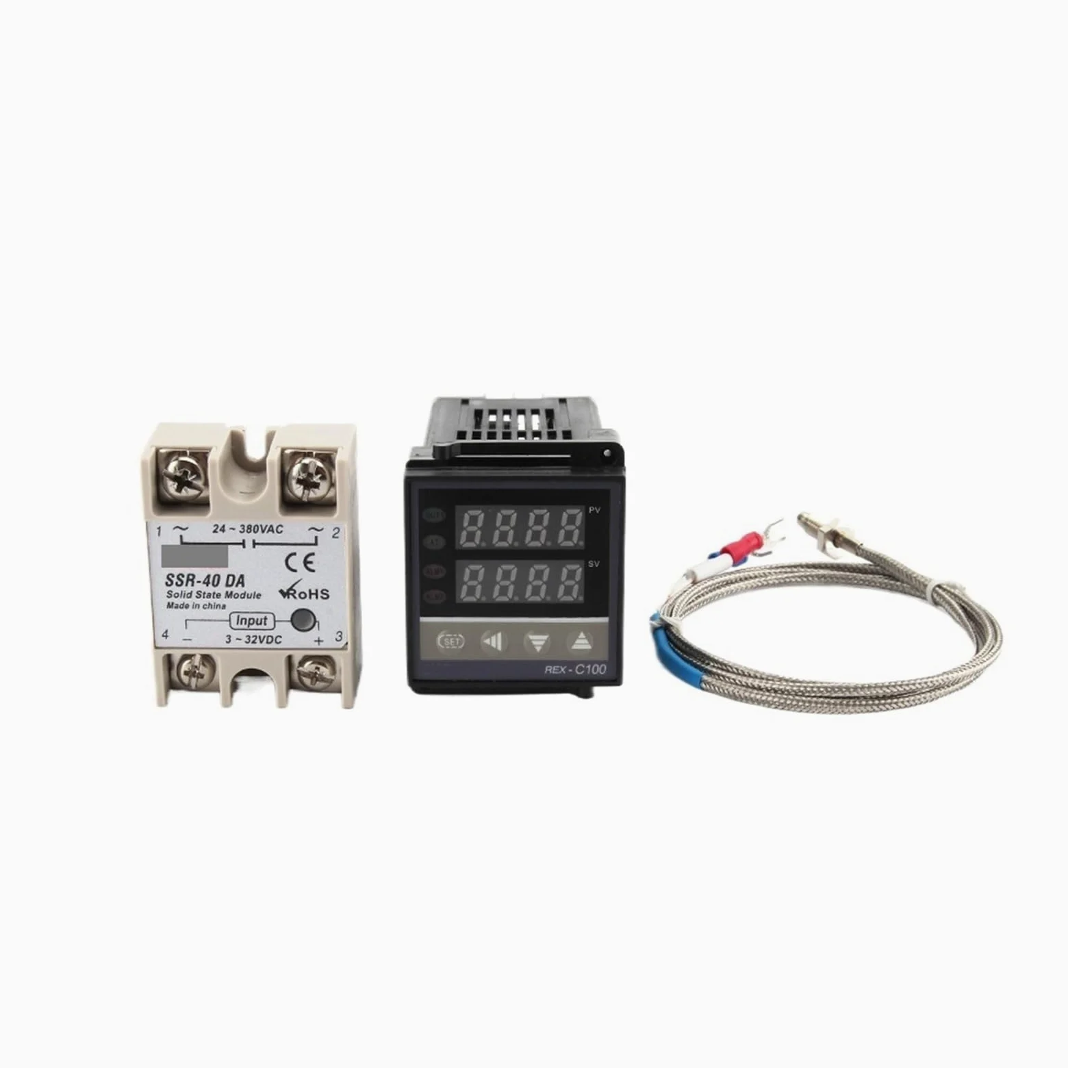 1 Uds REX-C100 controlador de pantalla Digital de temperatura PID 110V-240V + relé SSR 40A + sonda termopar 1M K + disipador de calor(Set1)