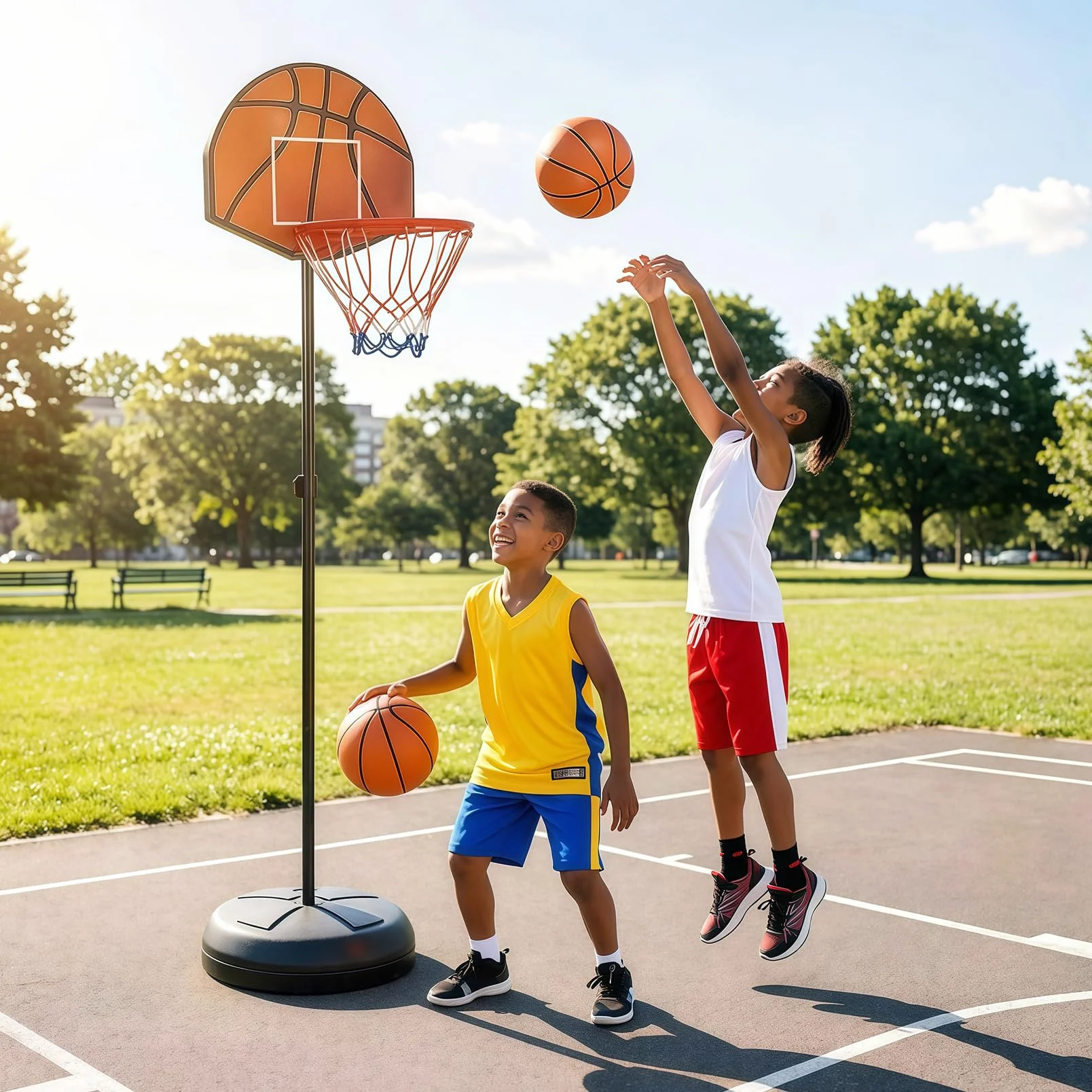 Canasta de baloncesto 2 en 1 exterior con diana, altura ajustable 118-140 cm