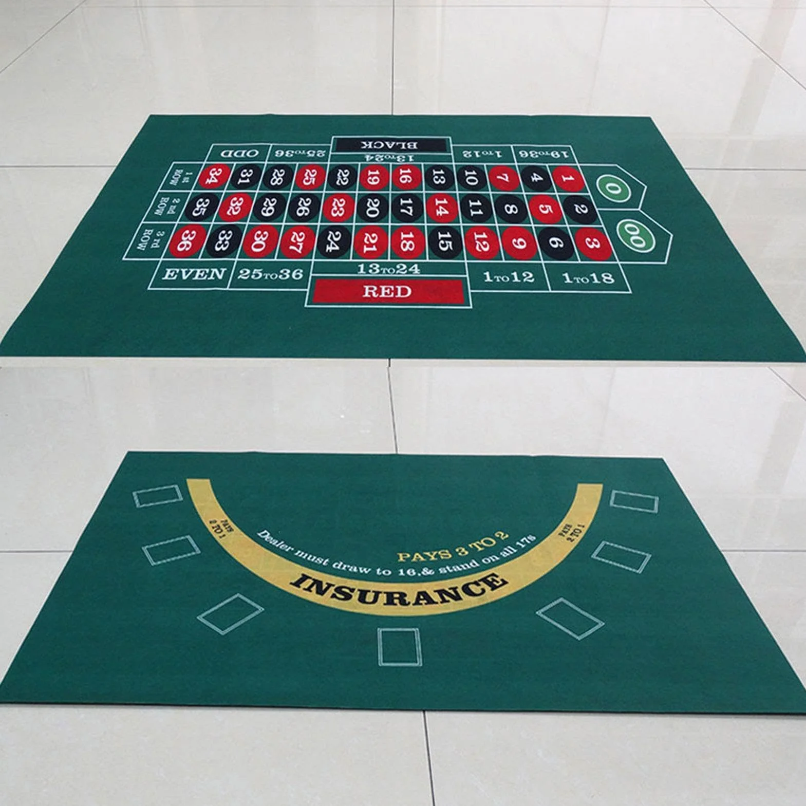 Fieltro de Mesa de Doble Cara - Tapete para Blackjack y Texas Hold 'em - Verde - Accesorio para Juegos de Cartas