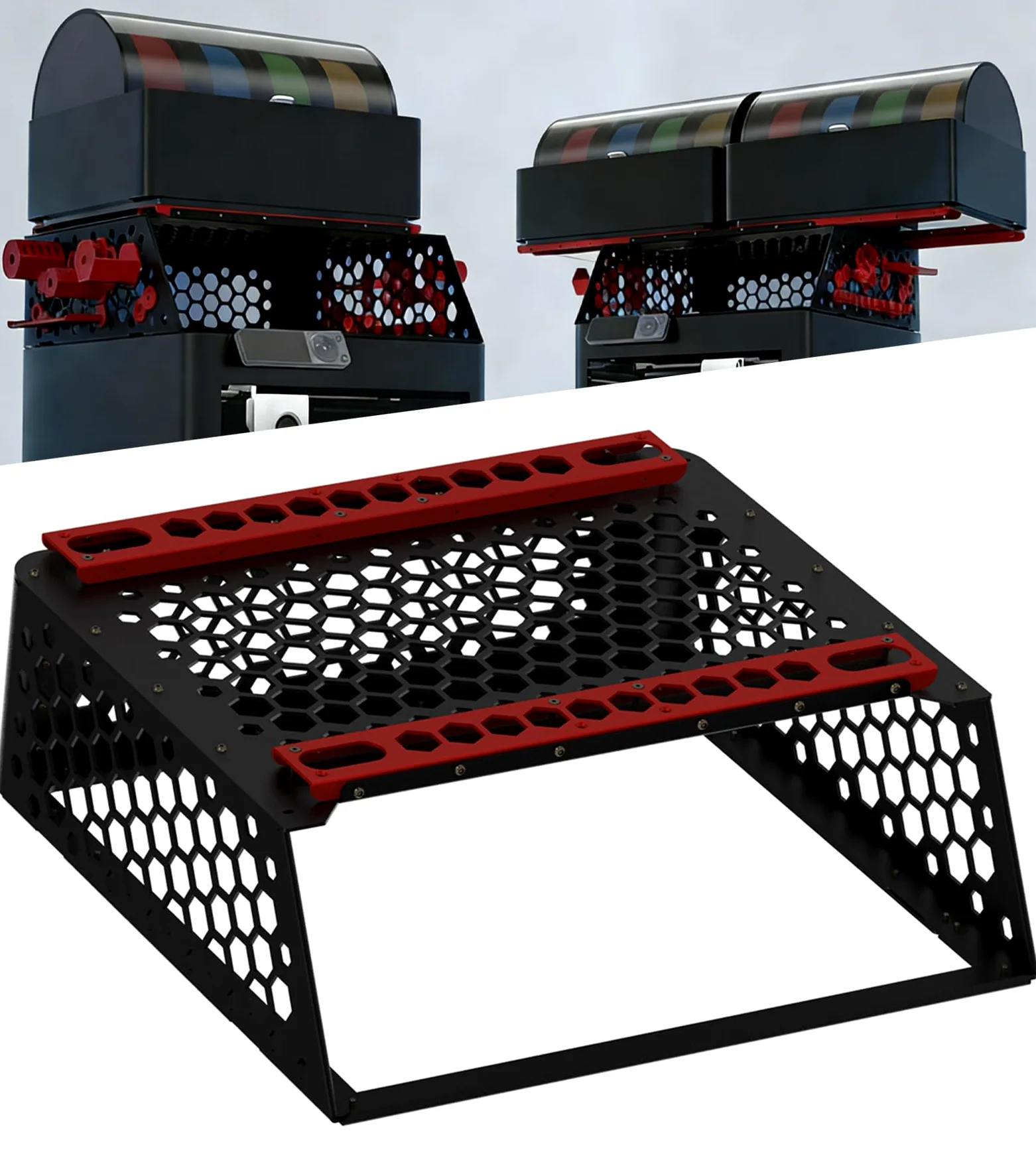BIQU Panda Perch Dual AMS Soporte para impresora 3D Bambu-Lab P1P/P1S/X1C/X1E, herramienta de almacenamiento AMS con iluminación LED, soporte de aluminio ligero