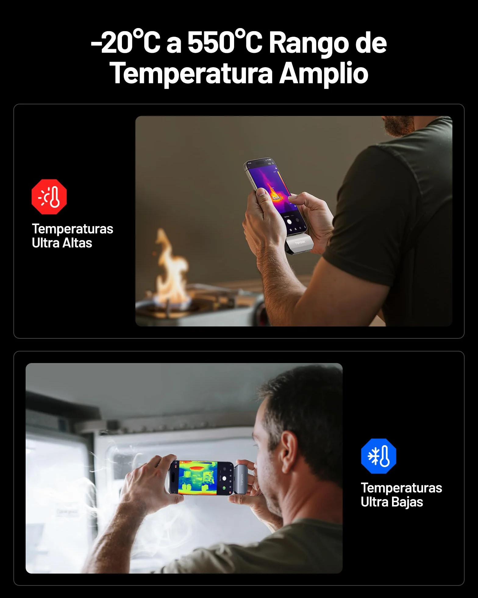 TOPDON Cámara Térmica TC002C Duo para iPhone/Android/Windows, 512x384 Resolución TISR, Cámara Termográfica de -20℃ a 550℃, 40mk Sensibilidad Térmica, 25Hz Frecuencia Actualización