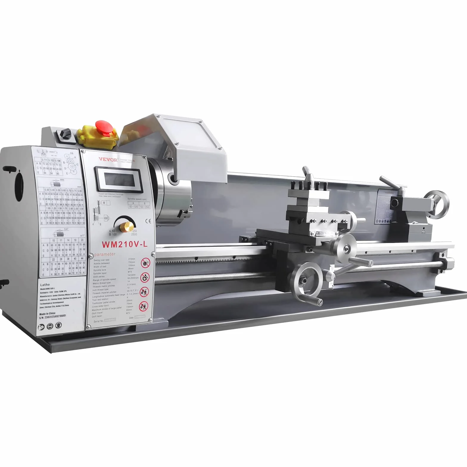 VEVOR Torno de Metal 8,3"x29,5" Torno de Metal de Sobremesa 50-2500 RPM Velocidad Variable Continua 750 W sin Escobillas Engranajes de Metal con Caja de Herramientas para Procesamiento de Precisión