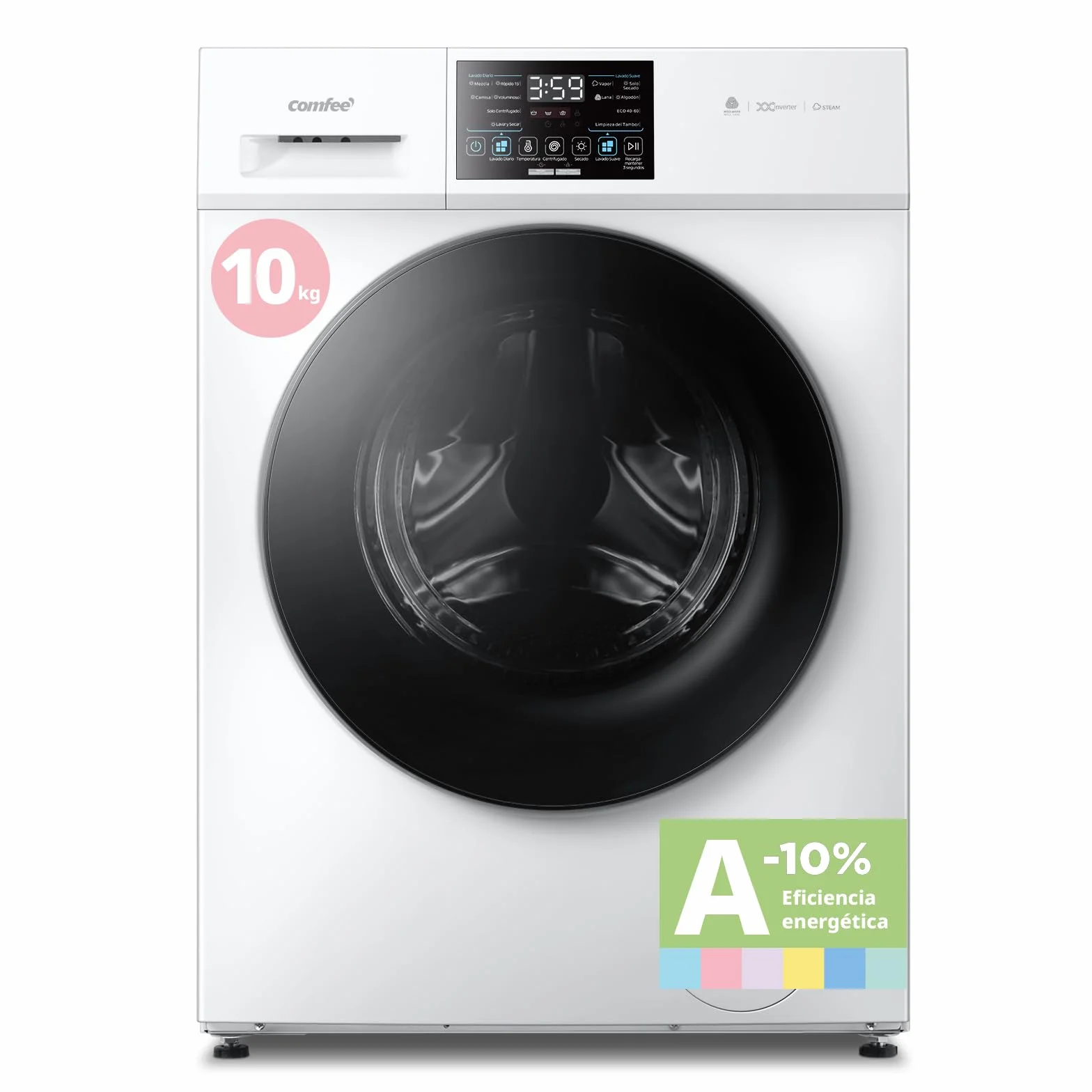 COMFEE' CFP03ED100W-HL Lavadora y Secadora 2 en 1 de Pie, 10 kg/7 kg, 60 cm, Motor BLDC, Blanco