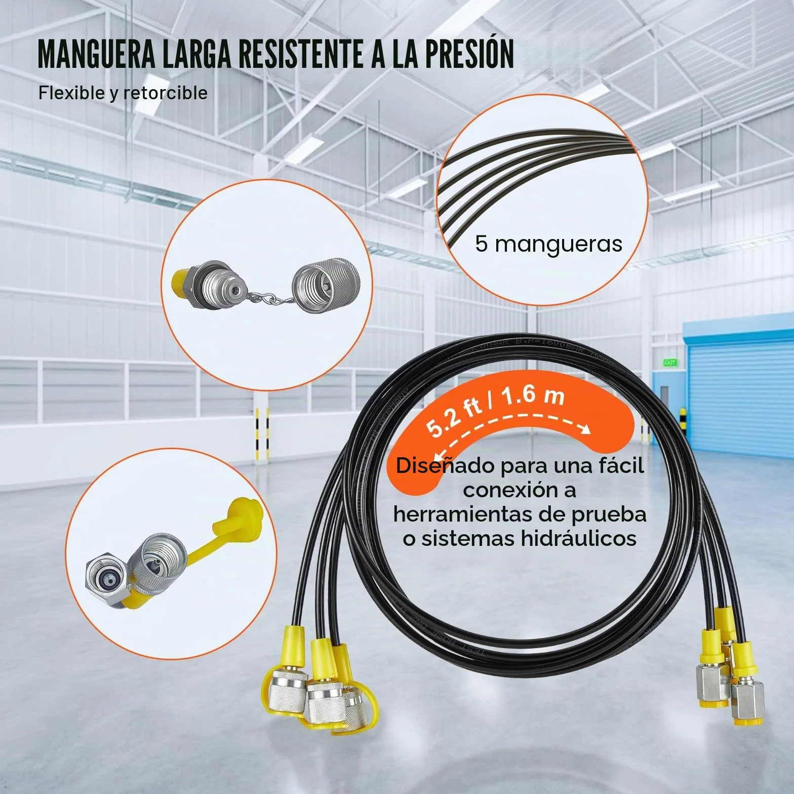 VEVOR Kit de prueba de presión hidráulica, 10/100/250/400/600 bar, 5 manómetros, 13 accesorios, 14 conectores en T, 5 mangueras, manómetro con estuche de transporte para excavadoras