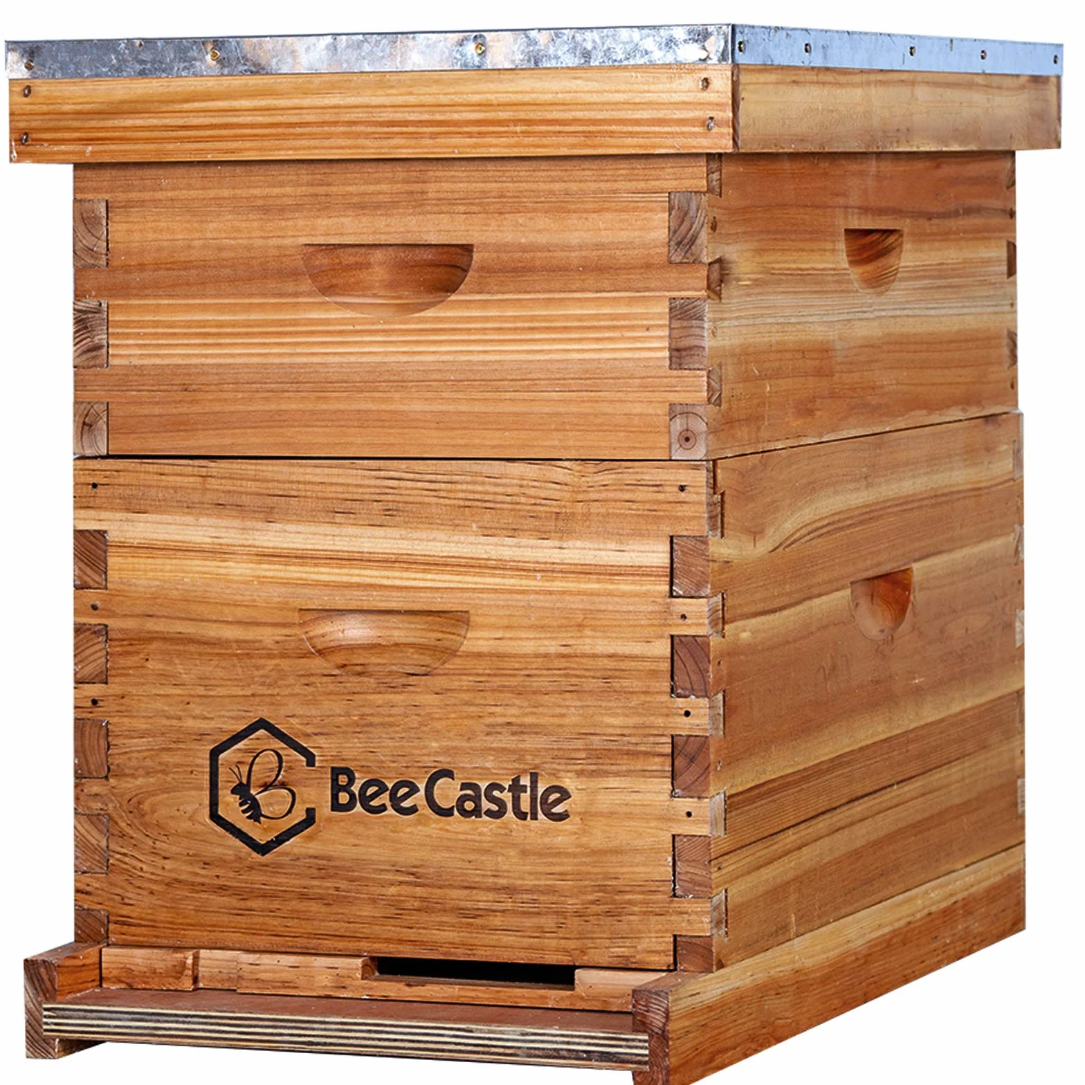 BeeCastle Colmena de abeja Langstroth de 8 marcos recubierta con cera de abejas, incluye marcos de colmena y bases enceradas (1 caja profunda y 1 caja mediana)