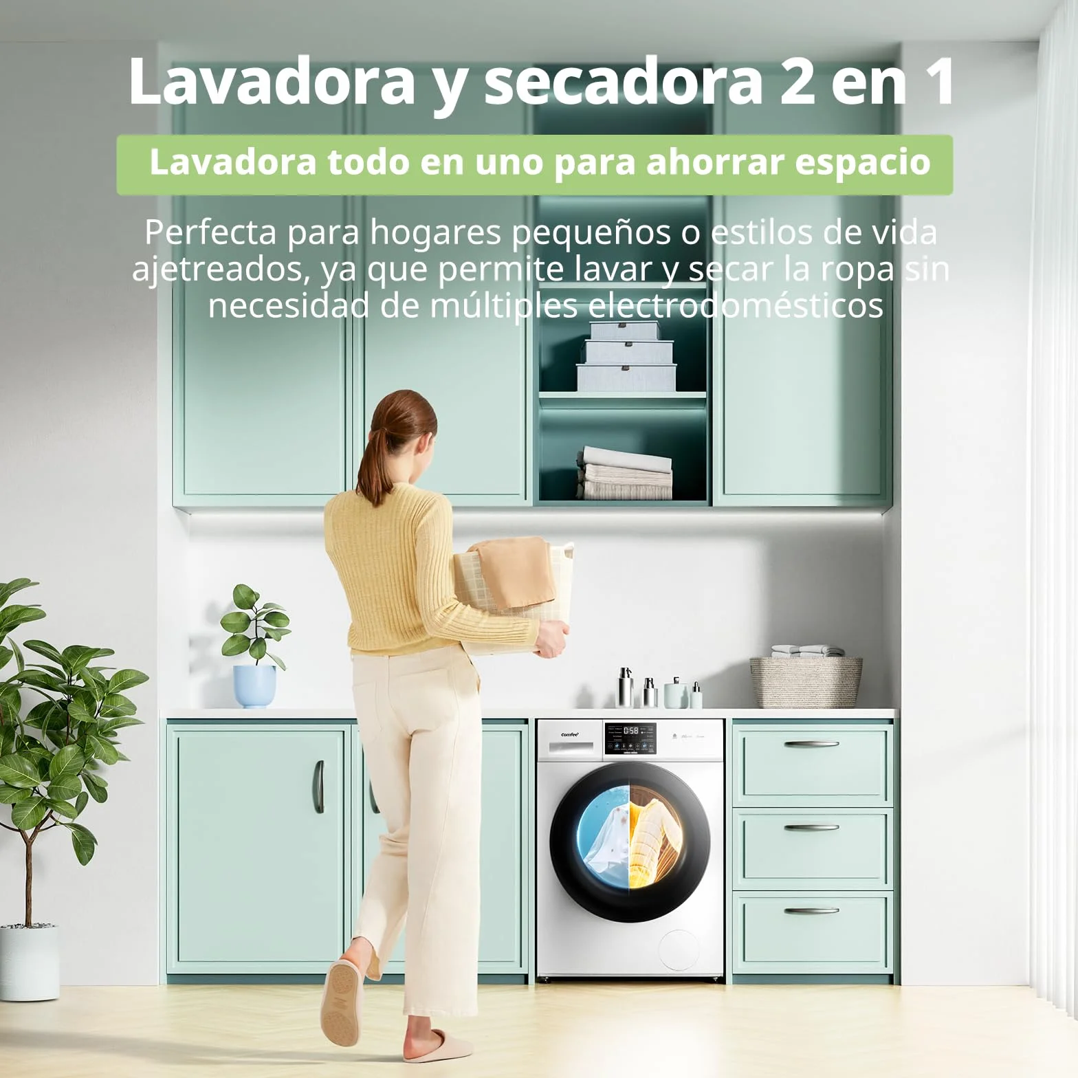 COMFEE' CFP03ED100W-HL Lavadora y Secadora 2 en 1 de Pie, 10 kg/7 kg, 60 cm, Motor BLDC, Blanco