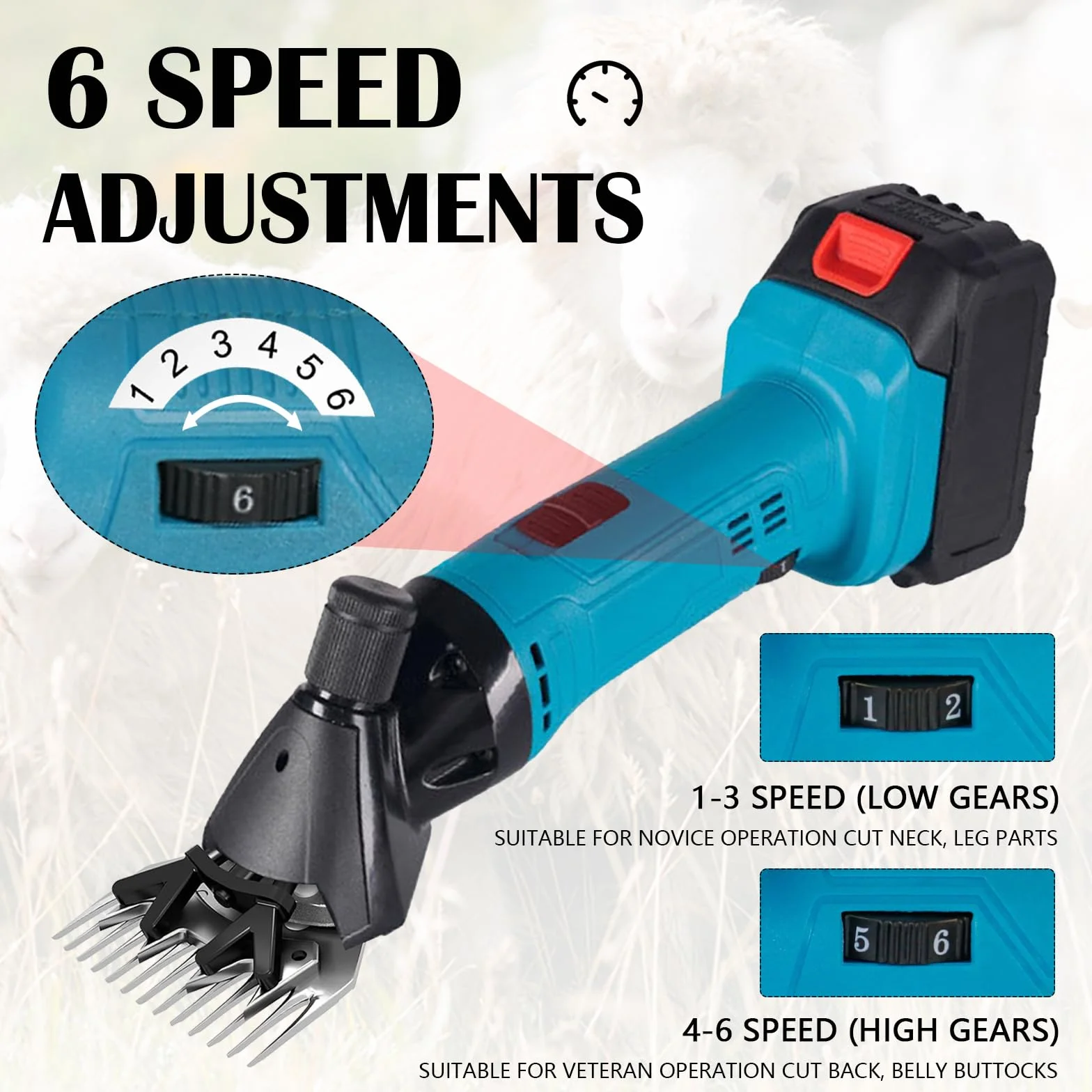 Esquiladora de Ovejas, 3000mah Esquiladora Profesional de Ovejas Esquiladora EléCtrica A BateríA 6 Velocidades Ajustables con 2 BateríAs para Ovejas Cabras Alpacas y Ganado Vacuno