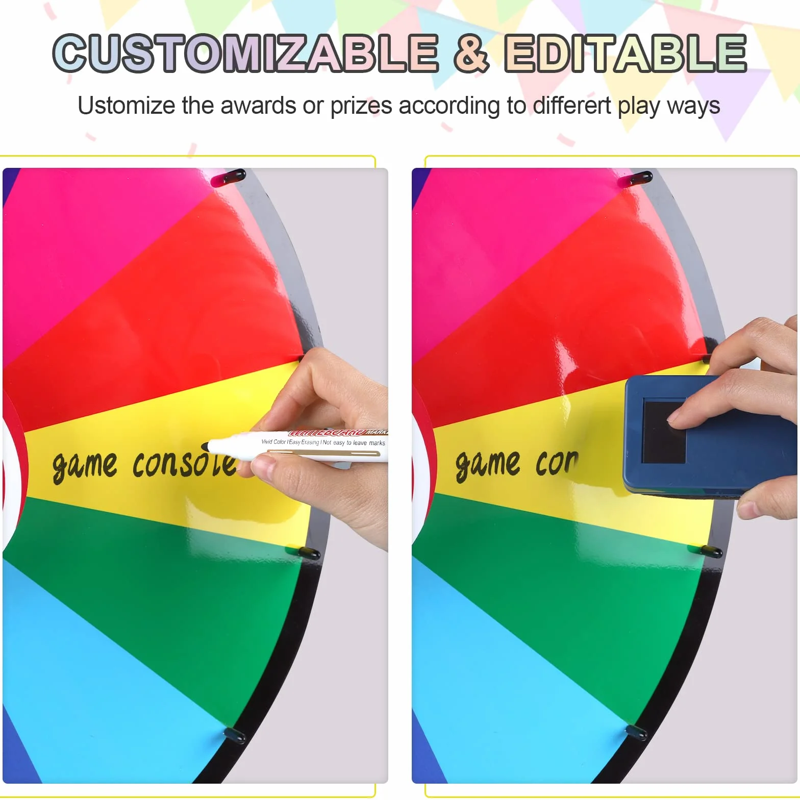 CPROSP Ruleta de la Fortuna 46cm 18'' con 14 Ranuras Personalizables Spinning Prize Wheel Trípode Metálico