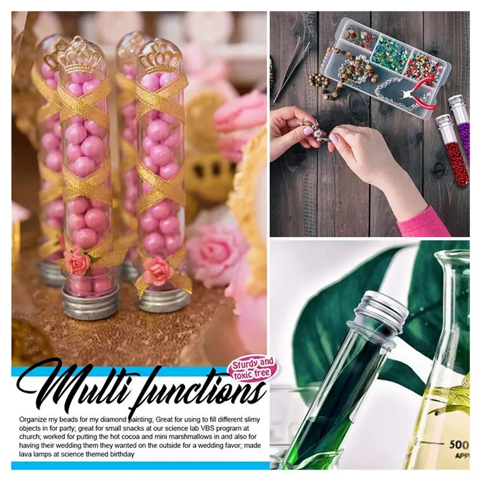MENGKE 50 tubos de ensayo de plástico transparente con tapas, 40 ml, for experimentos científicos, fiestas, decoración del hogar y almacenamiento de dulces.