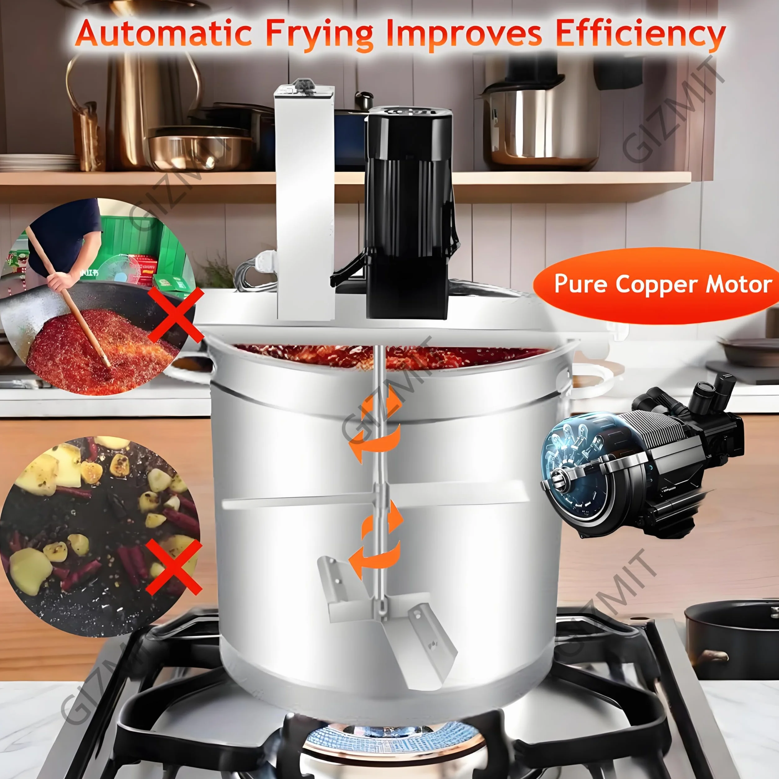 Agitador automático de ollas, raspador eléctrico de 4 cuchillas para remover sopas, salsas y gachas de avena con un solo clic sin esfuerzo