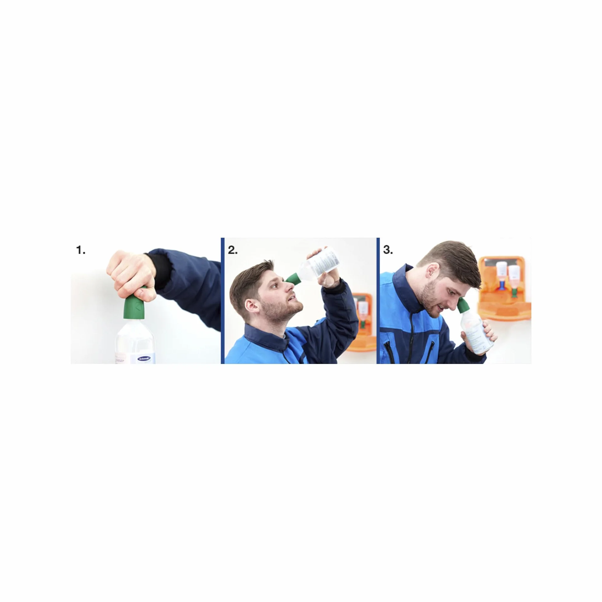 ACTIOMEDIC Eye Care Medidrop 1 I Estación de Lavado de Ojos con 2 x 500 ml DIN EN 15154-4 solución de cloruro de Sodio 0,9% Lavado de Ojos estéril Salina para Trabajo