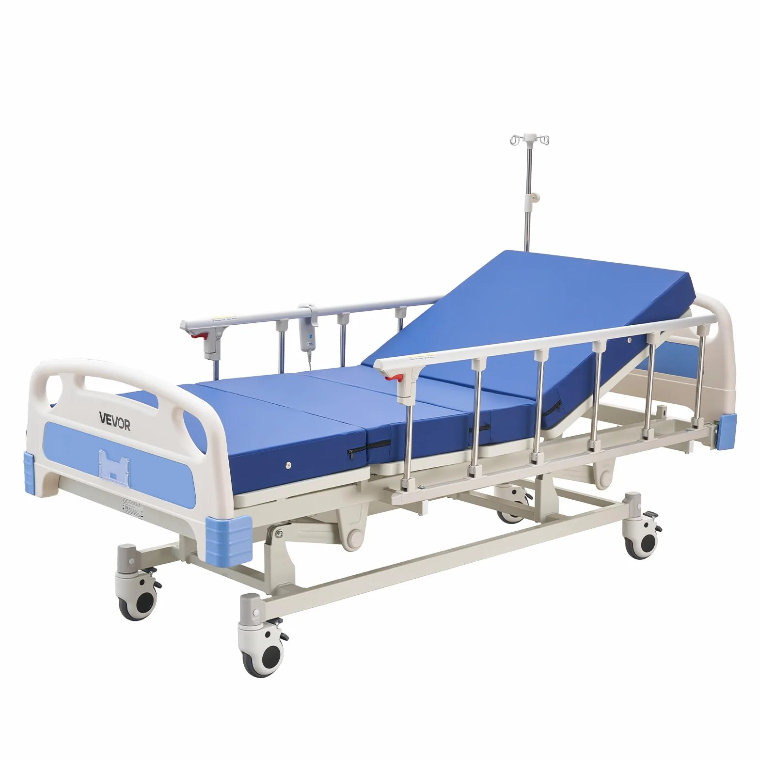 VEVOR Cama de Hospital Eléctrica de 3 Funciones, con Respaldo, Reposapiernas y Ajuste de Altura, Ruedas con Bloqueo, Colchón de Alta Densidad para Hospitalización en Easa, Capacidad de 250 kg