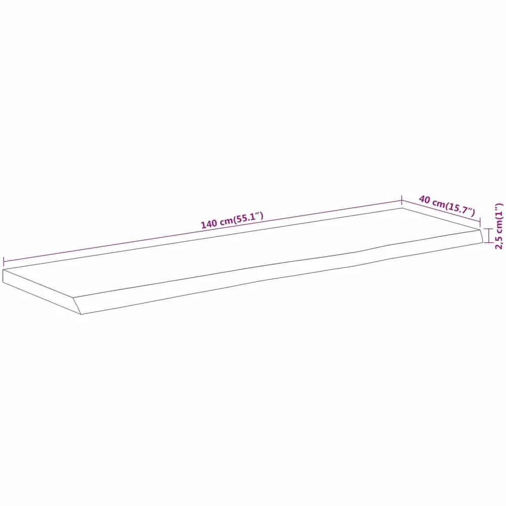 vidaXL Tablero Rectangular, Superficie de Mesa Auxiliar, Tablero de Repuesto, Superficie de Comedor, Madera de Acacia Borde Vivo 140x40x2,5 cm