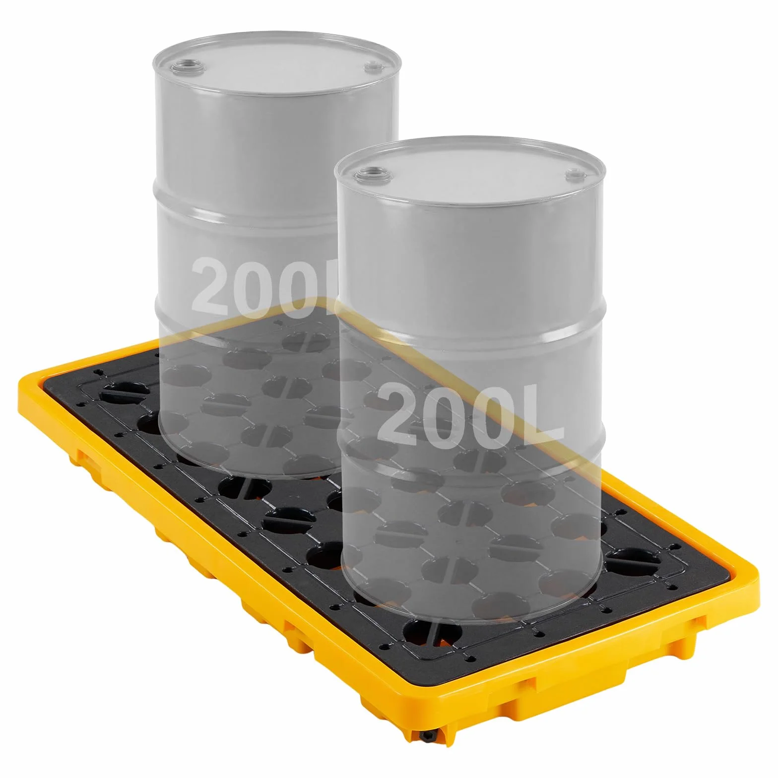 VEVOR Palet de Contención de Derrames para 2 Bidones, Capacidad de Carga 2000 kg, de Depósito de 79,5 L, Bandeja Antiderrames de HDPE con Drenaje, Apilable, Uso Industrial y Almacenamiento de Líquidos