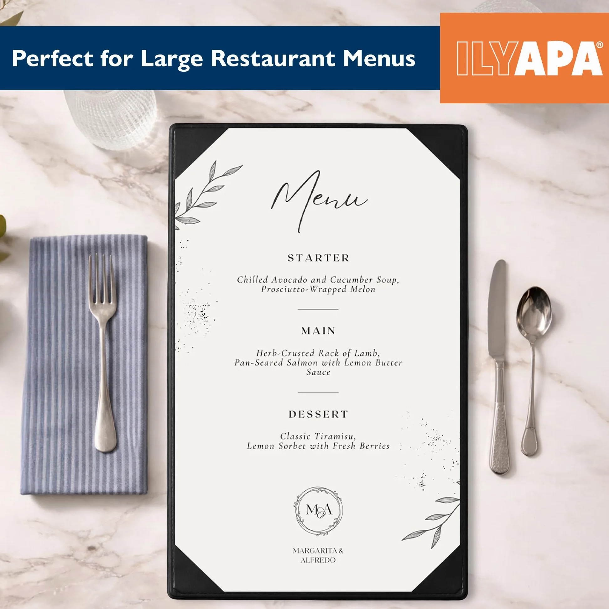 Ilyapa Paquete de 10 fundas para menú de restaurante de 11 x 17 pulgadas, soporte de menú de cuero de vinilo, libro de una sola cara con fundas de esquina para mostrar menús de boda, especiales