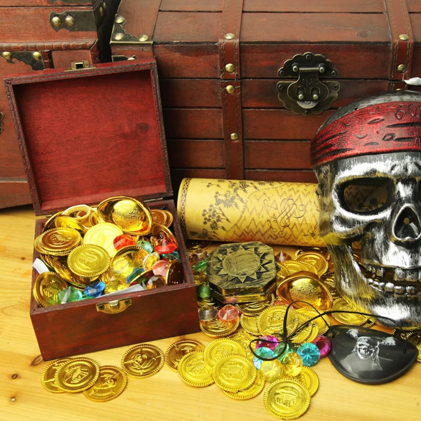 JZK 100 monedas de plástico de oro y plata para caza del tesoro pirata juguetes niños Halloween Navidad