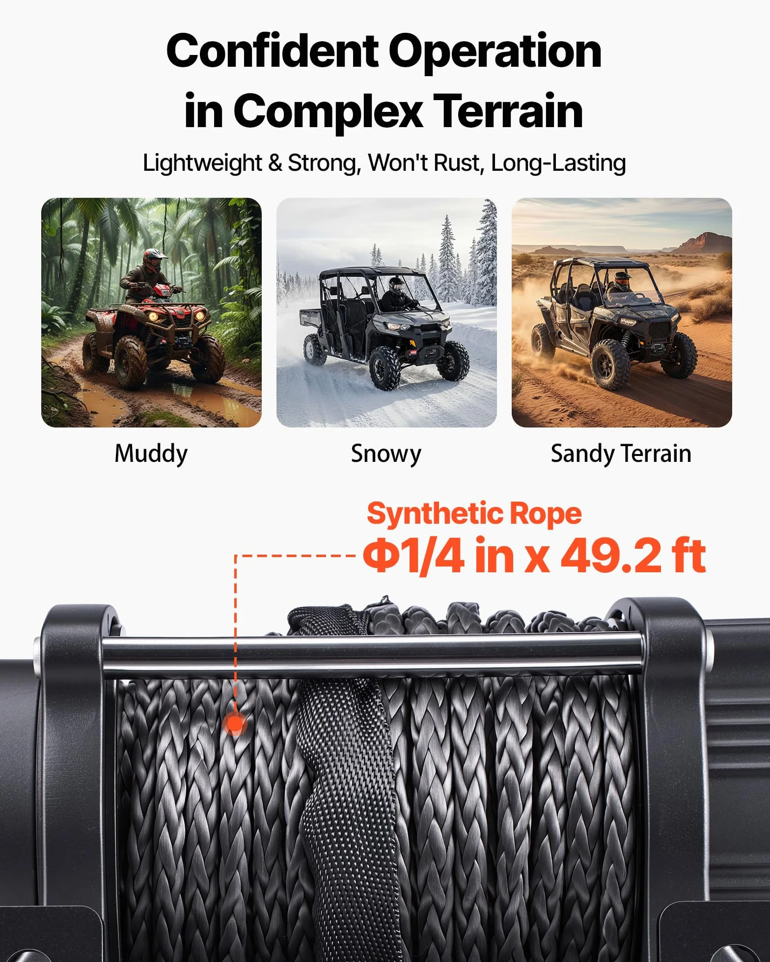 VEVOR Cabrestante Eléctrico 12V 2721 kg para ATV UTV con Cuerda Sintética de 6 mm x 15 m, Motor 2,6 kW, Control Remoto con Cable, Guía de Cable, Gancho y Soporte de Montaje para Exteriores Todoterreno