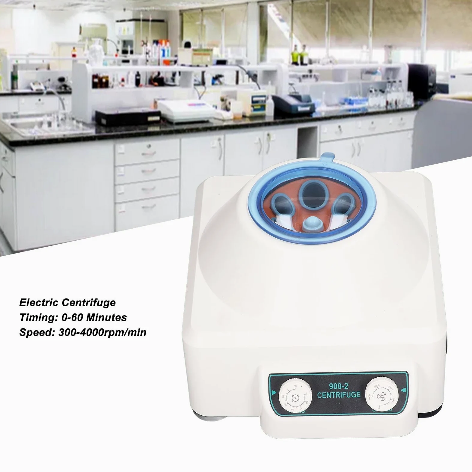 Mini Máquina Centrífuga, 300 a 4000RPM Centrífuga de Sobremesa de Laboratorio, Centrífuga Eléctrica Portátil de Bajo Ruido para Sangre, Plasma (Enchufe europeo 220V)