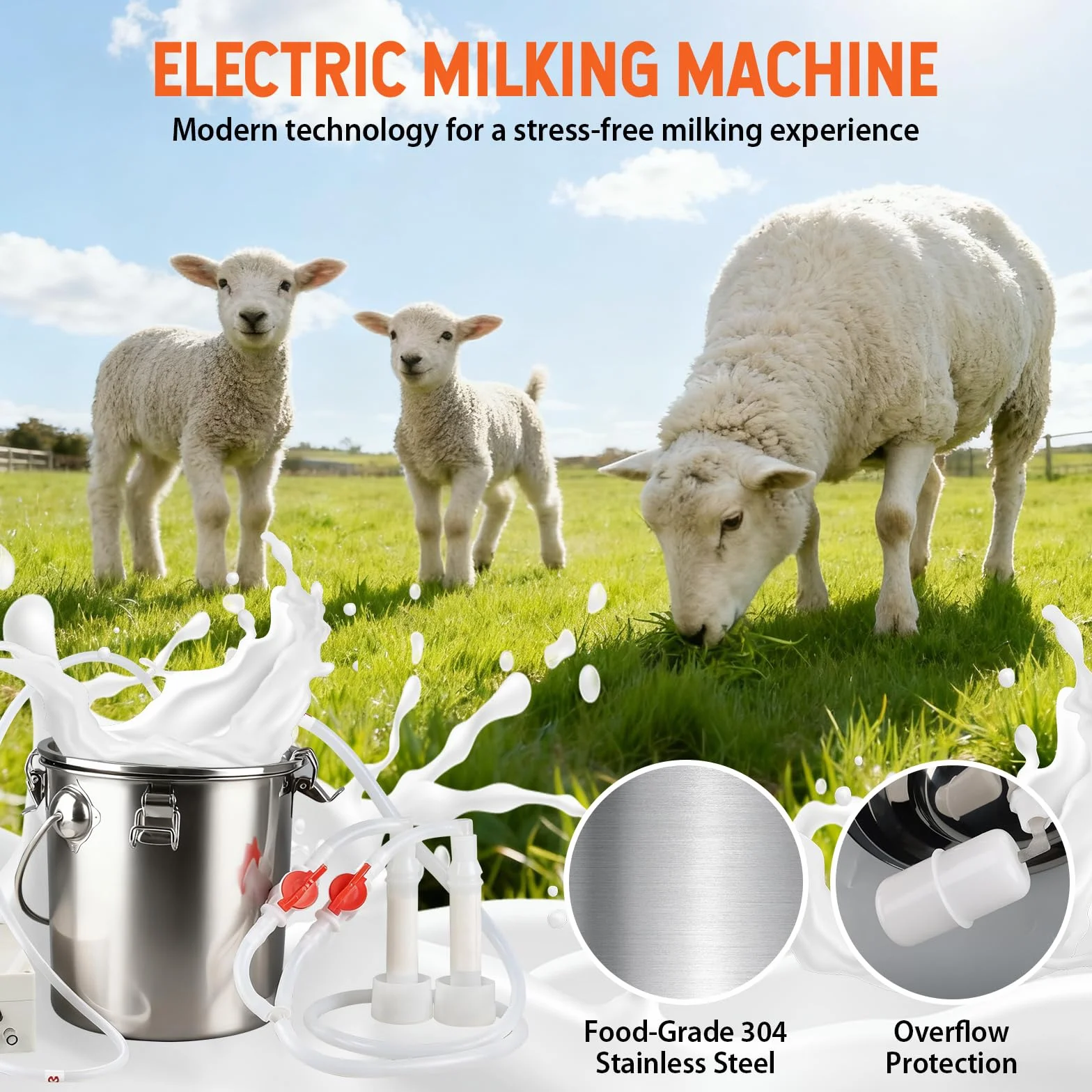 Máquina de ordeño eléctrica para ovejas y cabras, trayeuse de 5L con bomba de vacío, cubo de acero inoxidable, equipo de ordeño por pulsación para ovejas y cabras