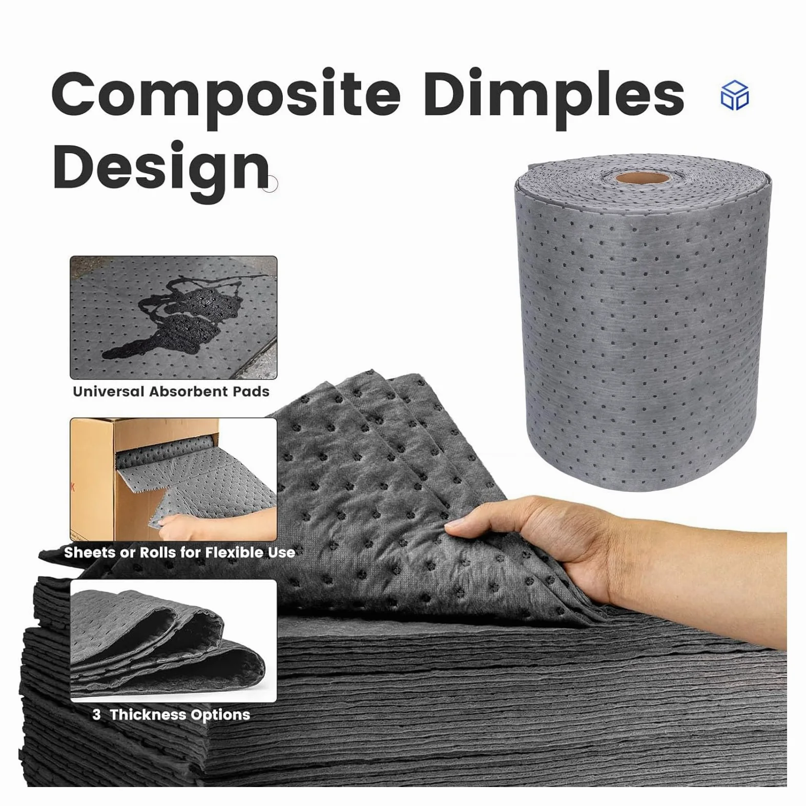 Elprico Rollo de Alfombrilla Absorbente de Aceite, Almohadillas Universales de Peso Pesado, Alfombra de Derrame de Esquina Absorbente para Piso de Garaje, Taller, Sótano e Uso Industrial