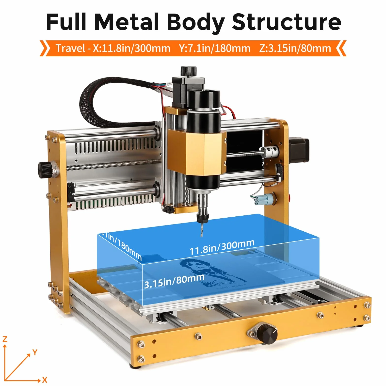 Fresadora CNC All-Metal 3018 PRO+ con husillo de 500 W, interruptores de límite y parada de emergencia, 300 x 180 x 80 mm, área de trabajo CNC para madera, acrílico, talla de aluminio