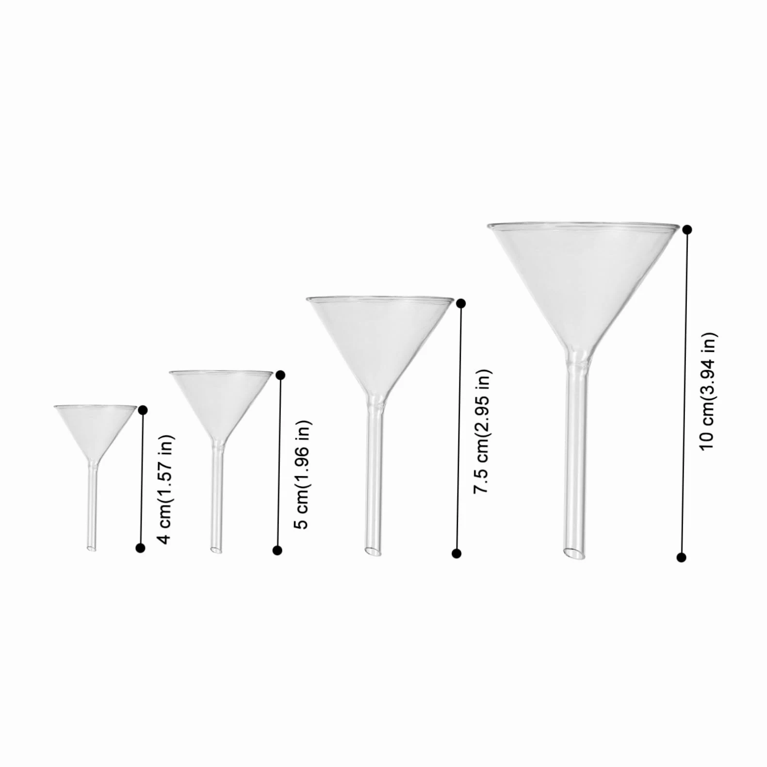 4 Piezas Embudo Cristalería y Material De Laboratorio Botella De Agua Colador De Mano Herramientas Del Hogar Mini Multi Herramientas Sin Mango Vidrio Tubo Corto 100 Mm
