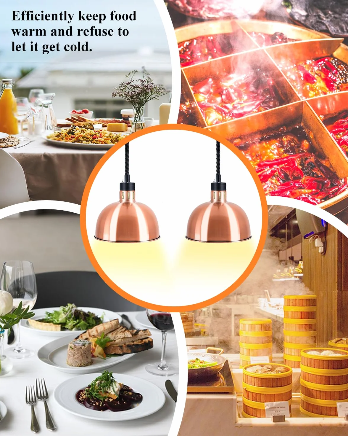 YJINGRUI Juego de 2 lámparas de calor para alimentos, con alcance telescópico, 60-180 cm, para buffet, cocina, restaurante (bronce)