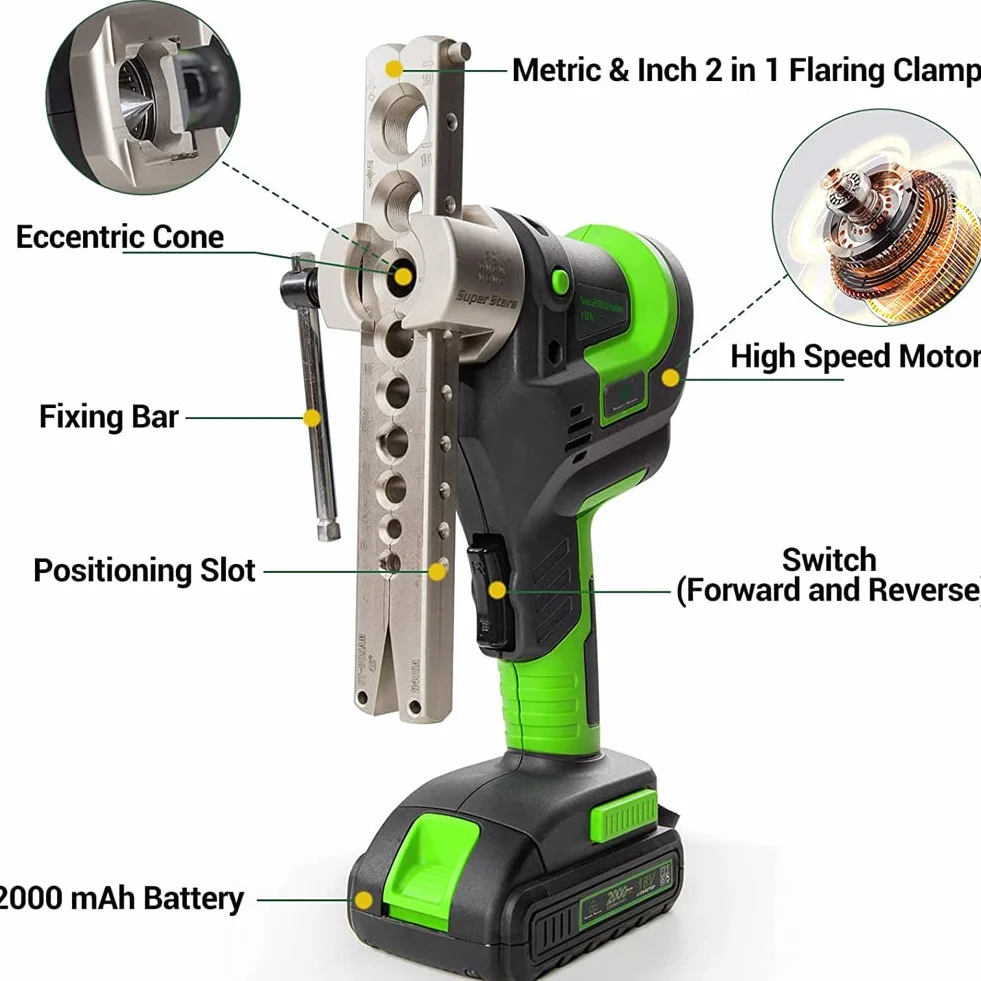 Kit de herramientas de abocardado eléctrico, kit de herramientas de expansión de tubos de 1/4"-3/4", herramienta de abocardado excéntrica HVAC de abocardado rápido en 5 segundos, herramienta eléctrica