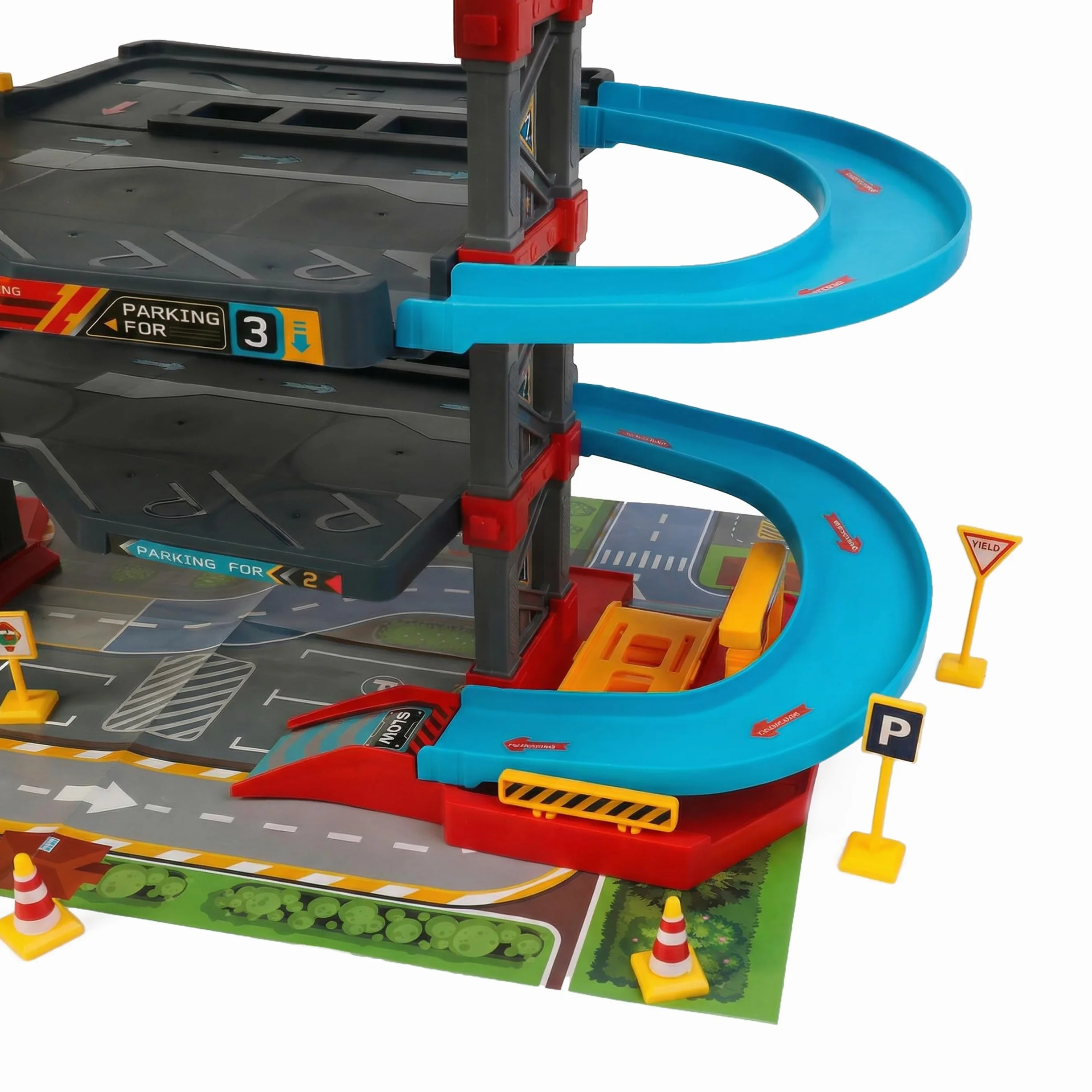 MOLTO Pista de Carreras Infantil con Garaje de Varios Niveles y Rampas en Espiral, Parking de Juguete con 3 Coches