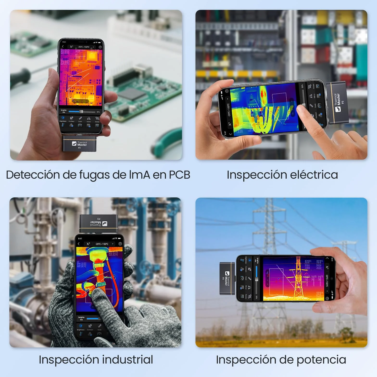 Cámara Termográfica P3 para iPhone y Android, Cámara Infrarroja, Lente Ajustable, Resolución Super IR 512 x 384, -20 ℃ – 600 ℃ Cámara Termográficas para Inspección PCB
