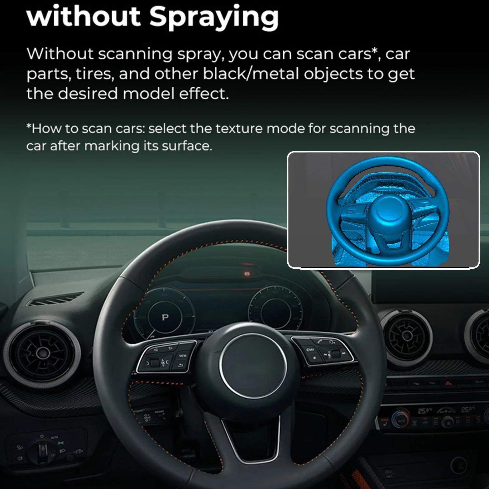 Escáner 3D de escáner 3D de escritorio de color flexible anti shake escaneo preciso para objetos de metal negro sin reflexión ideal para coches neumáticos de autopartes