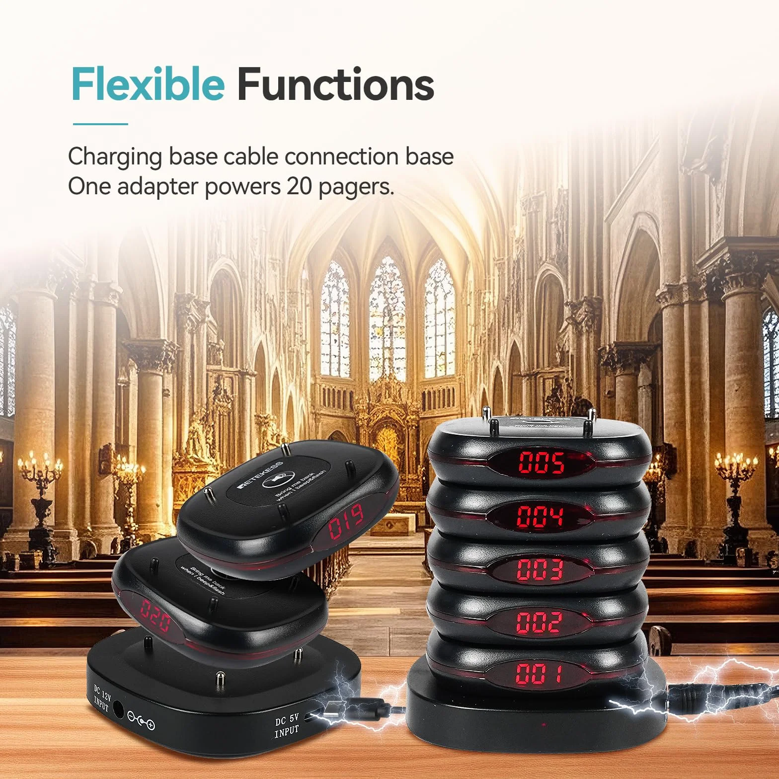 Retekess TD161 Buscapersonas Restaurante, 500M Avisadores Clientes, Teclado Extraíble, Fácil Configuración, 300 mAh 20H, Sistema de Llamadas para Pubs, Zoo, Logística (20 Buscapersonas)