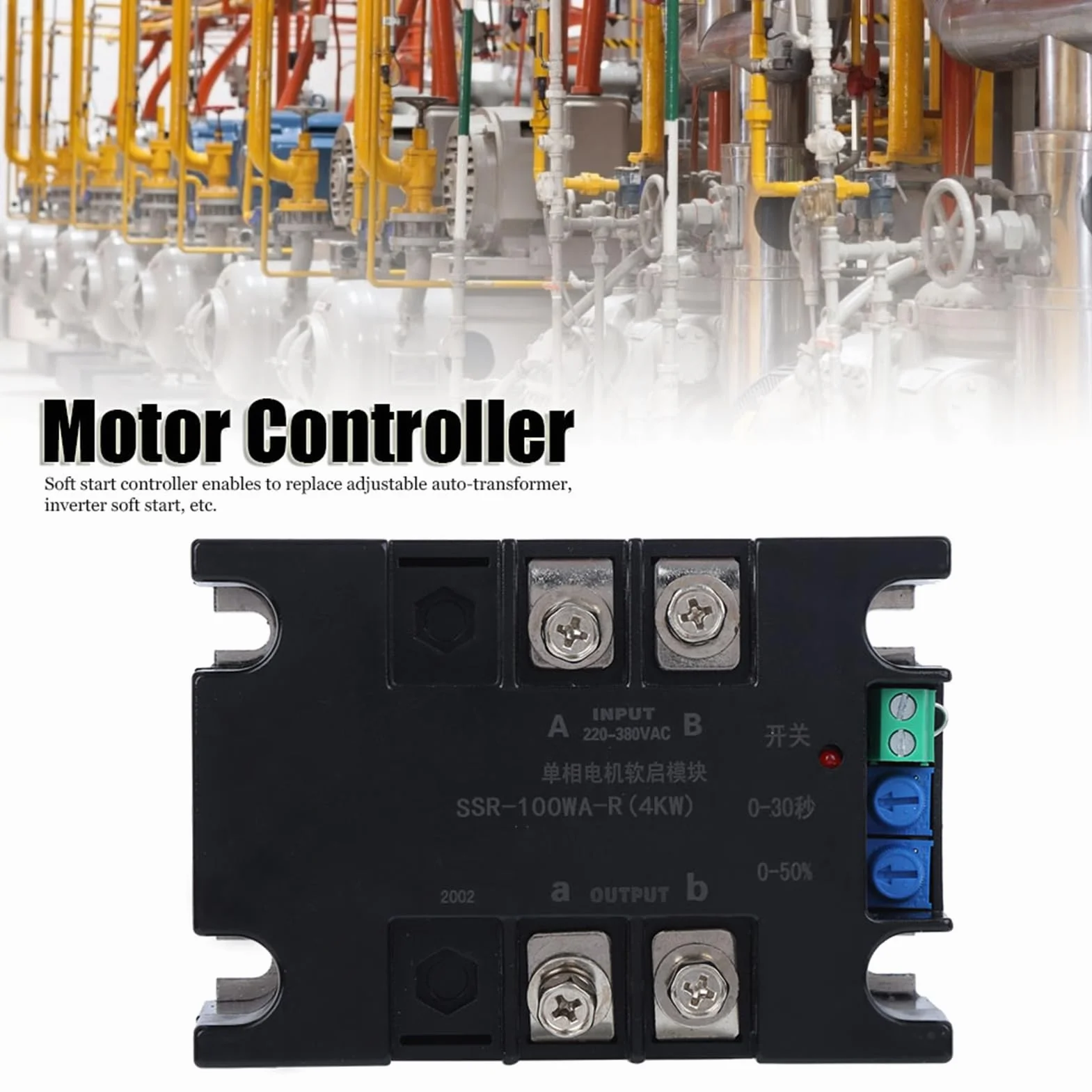 SSR-100WA-R1(4KW) Placa de Arranque del Motor, Motor Monofásico de 2 Fases Arrancador Suave Parte Inferior de Latón Accesorio de Control Industrial para Bomba de Agua(Módulo óptico)